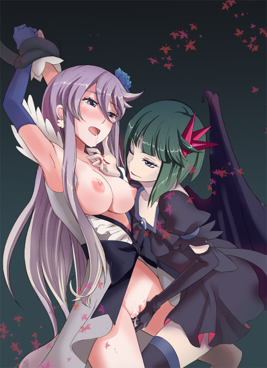 Tsuikage Yuri and Cure Moonlight engage in BDSM, with Cure Moonlight in a black dress and thighhighs.