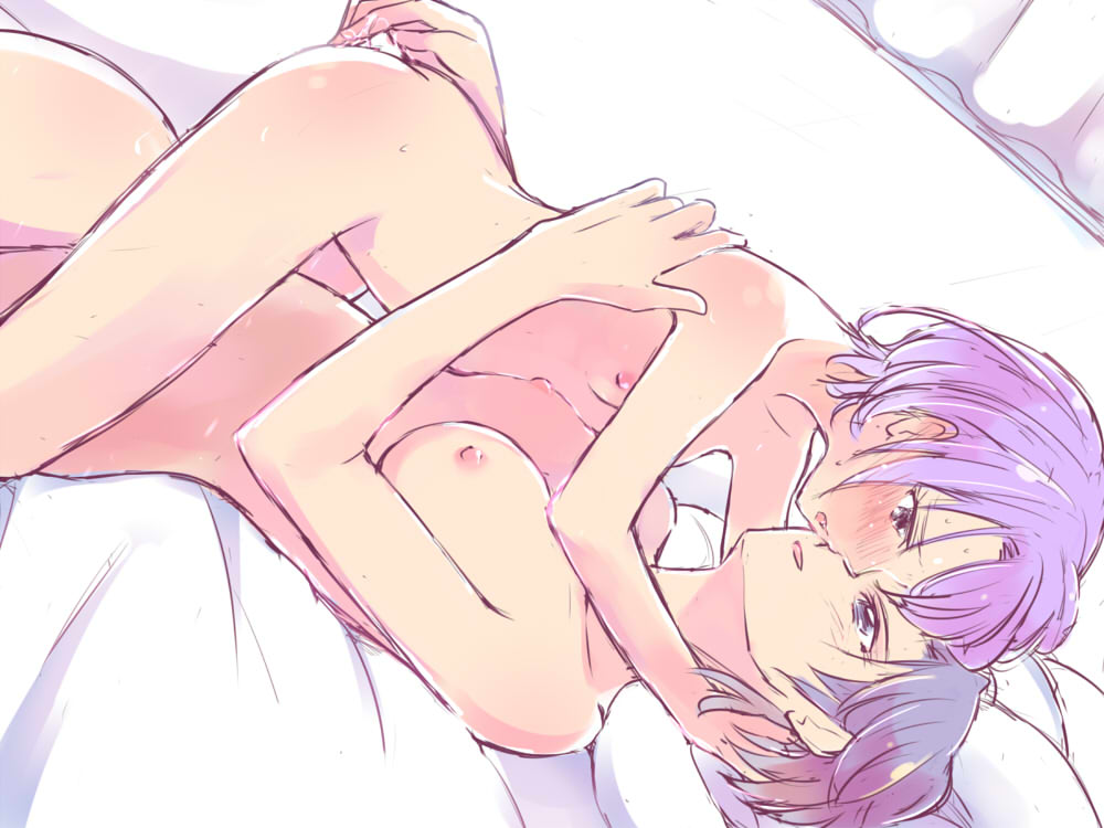 Davi and DB Precure are nude on a bed, kissing with eye contact, sweat visible.